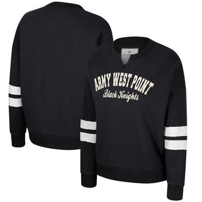 Women's Colosseum Black Army Black Knights Perfect Date Notch Neck Pullover Sweatshirt