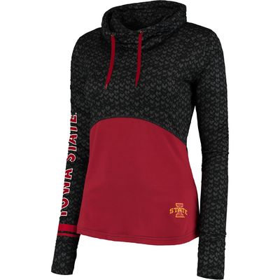 Women's Colosseum Black/Cardinal Iowa State Cyclones Scaled Mock Neck Fitted Pullover