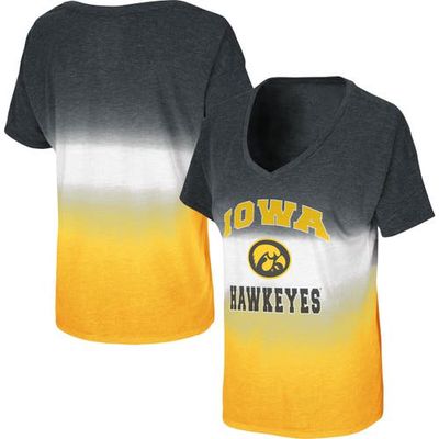 Women's Colosseum Black/Gold Iowa Hawkeyes Winkle Dip Dye V-Neck T-Shirt