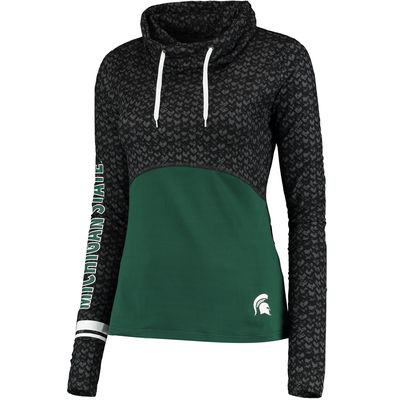 Women's Colosseum Black/Green Michigan State Spartans Scaled Mock Neck Fitted Pullover