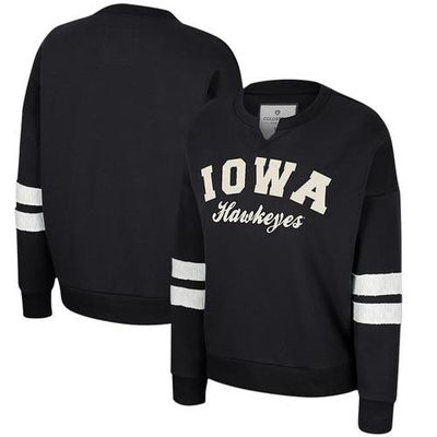 Women's Colosseum Black Iowa Hawkeyes Perfect Date Notch Neck Pullover Sweatshirt