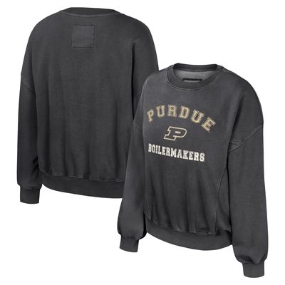 Women's Colosseum Black Purdue Boilermakers Audrey Washed Pullover Sweatshirt