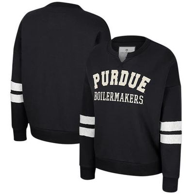 Women's Colosseum Black Purdue Boilermakers Perfect Date Notch Neck Pullover Sweatshirt