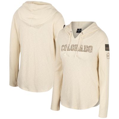 Women's Colosseum Cream Colorado Buffaloes OHT Military Appreciation Casey Raglan Long Sleeve Hoodie T-Shirt