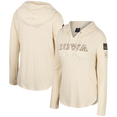 Women's Colosseum Cream Iowa Hawkeyes OHT Military Appreciation Casey Raglan Long Sleeve Hoodie T-Shirt