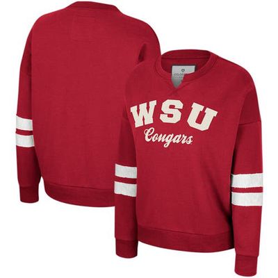 Women's Colosseum Crimson Washington State Cougars Perfect Date Notch Neck Pullover Sweatshirt