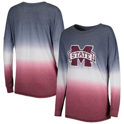 Women's Colosseum Gray/Maroon Mississippi State Bulldogs Winkle Dip Dye Long Sleeve T-Shirt