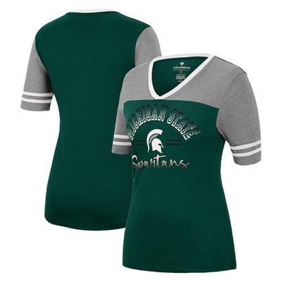 Women's Colosseum Green/Heathered Gray Michigan State Spartans There You Are V-Neck T-Shirt