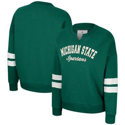 Women's Colosseum Green Michigan State Spartans Perfect Date Notch Neck Pullover Sweatshirt