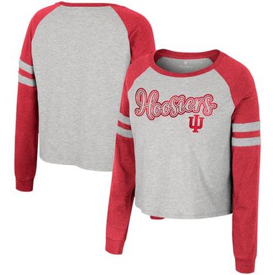 Women's Colosseum Heather Gray Indiana Hoosiers I'm Gliding Here Raglan Long Sleeve Cropped T-Shirt
