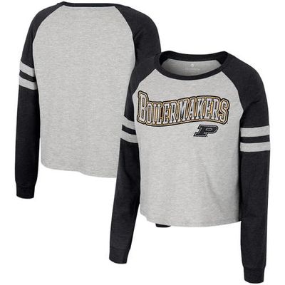 Women's Colosseum Heather Gray Purdue Boilermakers I'm Gliding Here Raglan Long Sleeve Cropped T-Shirt