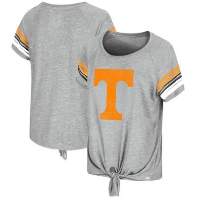 Women's Colosseum Heathered Gray Tennessee Volunteers Boo You Knotted Raglan T-Shirt in Heather Gray