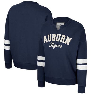 Women's Colosseum Navy Auburn Tigers Perfect Date Notch Neck Pullover Sweatshirt