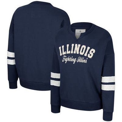 Women's Colosseum Navy Illinois Fighting Illini Perfect Date Notch Neck Pullover Sweatshirt