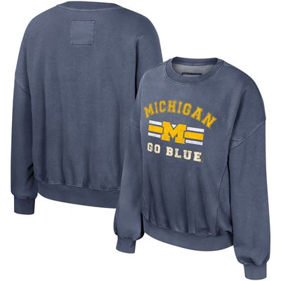 Women's Colosseum Navy Michigan Wolverines Audrey Washed Pullover Sweatshirt