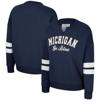 Women's Colosseum Navy Michigan Wolverines Perfect Date Notch Neck Pullover Sweatshirt