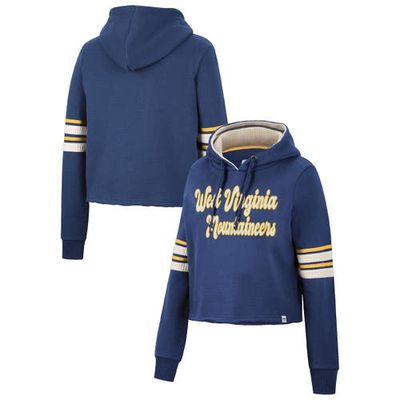 Women's Colosseum Navy West Virginia Mountaineers Retro Cropped Pullover Hoodie