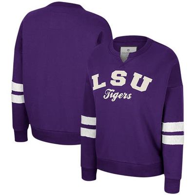 Women's Colosseum Purple LSU Tigers Perfect Date��Notch Neck Pullover Sweatshirt