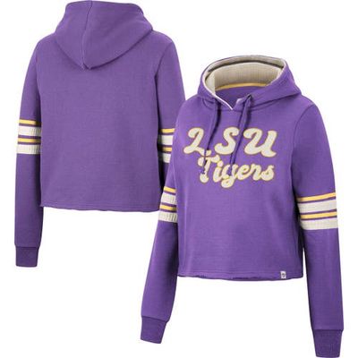 Women's Colosseum Purple LSU Tigers Retro Cropped Pullover Hoodie
