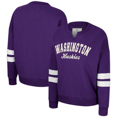 Women's Colosseum Purple Washington Huskies Perfect Date Notch Neck Pullover Sweatshirt