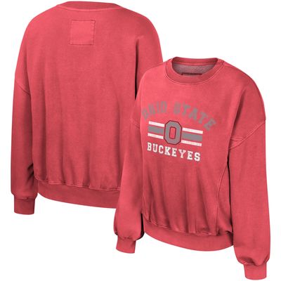 Women's Colosseum Scarlet Ohio State Buckeyes Audrey Washed Pullover Sweatshirt