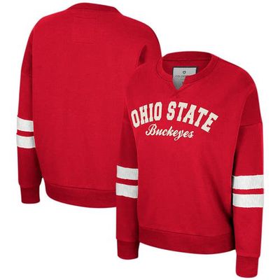 Women's Colosseum Scarlet Ohio State Buckeyes Perfect Date Notch Neck Pullover Sweatshirt