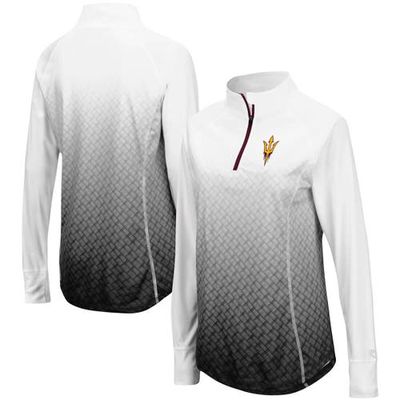 Women's Colosseum White/Black Arizona State Sun Devils Magic Ombre Lightweight Fitted Quarter-Zip Long Sleeve Top