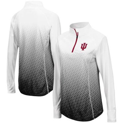 Women's Colosseum White/Black Indiana Hoosiers Magic Ombre Lightweight Fitted Quarter-Zip Long Sleeve Top