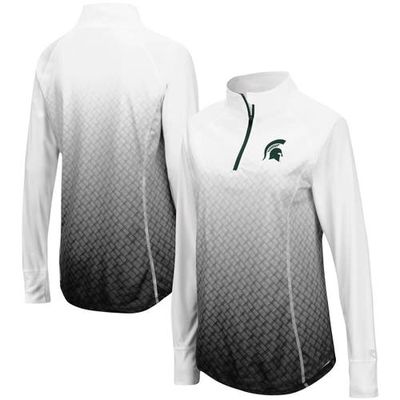 Women's Colosseum White/Black Michigan State Spartans Magic Ombre Lightweight Fitted Quarter-Zip Long Sleeve Top