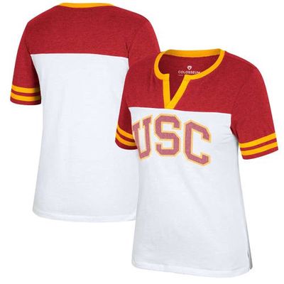 Women's Colosseum White/Cardinal USC Trojans Frost Yourself Notch Neck T-Shirt