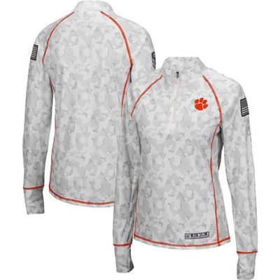 Women's Colosseum White Clemson Tigers OHT Military Appreciation Officer Arctic Camo Fitted Lightweight 1/4-Zip Jacket