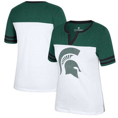 Women's Colosseum White/Heather Green Michigan State Spartans Frost Yourself Notch Neck T-Shirt