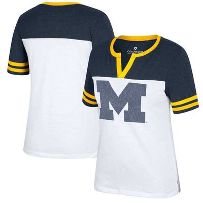 Women's Colosseum White/Heather Navy Michigan Wolverines Frost Yourself Notch Neck T-Shirt