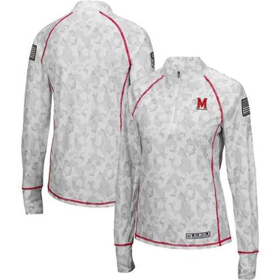 Women's Colosseum White Maryland Terrapins OHT Military Appreciation Officer Arctic Camo Fitted Lightweight 1/4-Zip Jacket