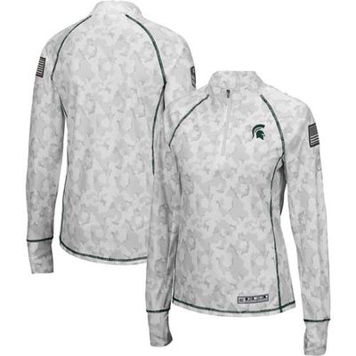 Women's Colosseum White Michigan State Spartans OHT Military Appreciation Officer Arctic Camo Fitted Lightweight 1/4-Zip Jacket