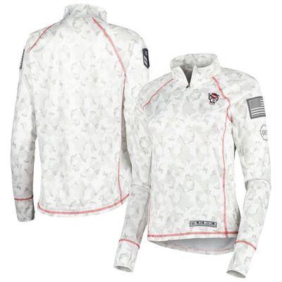 Women's Colosseum White NC State Wolfpack Operation Hat Trick Military Appreciation Officer Arctic Camo Raglan Quarter-Zip Jacket