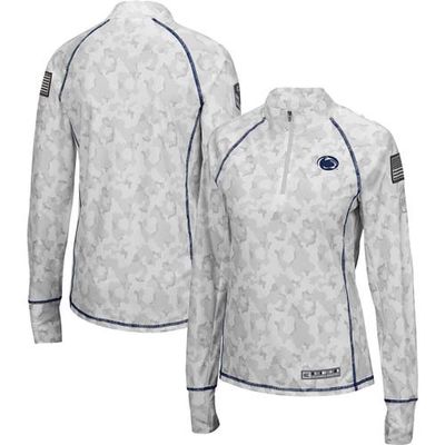 Women's Colosseum White Penn State Nittany Lions OHT Military Appreciation Officer Arctic Camo Fitted Lightweight 1/4-Zip Jacket