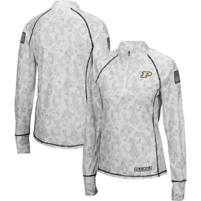 Women's Colosseum White Purdue Boilermakers OHT Military Appreciation Officer Arctic Camo Fitted Lightweight 1/4-Zip Jacket