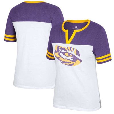 Women's Colosseum White/Purple LSU Tigers Frost Yourself Notch Neck T-Shirt