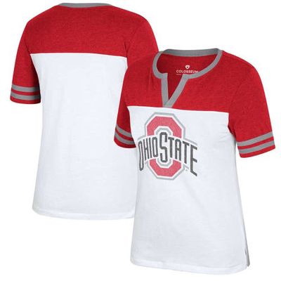Women's Colosseum White/Scarlet Ohio State Buckeyes Frost Yourself Notch Neck T-Shirt