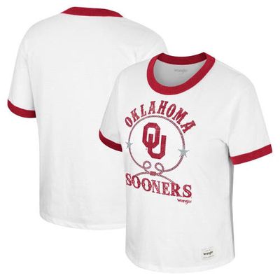 Women's Colosseum x Wrangler White Oklahoma Sooners Freehand Ringer T-Shirt