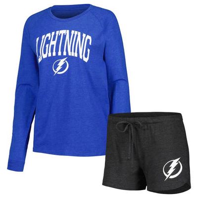 Women's Concepts Sport Black/Blue Tampa Bay Lightning Meter Knit Long Sleeve Raglan Top & Shorts Sleep Set