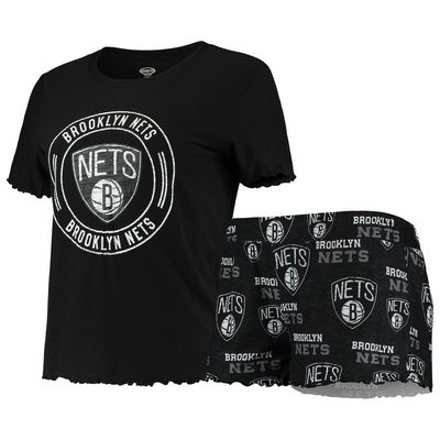 Women's Concepts Sport Black Brooklyn Nets Zest Scrunchie T-Shirt and Shorts Sleep Set