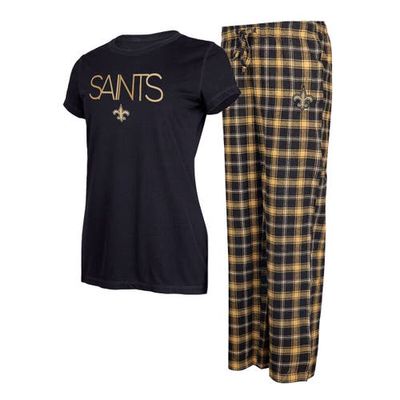 Women's Concepts Sport Black/Gold New Orleans Saints Arctic T-Shirt & Flannel Pants Sleep Set