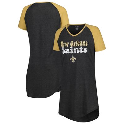 Women's Concepts Sport Black/Gold New Orleans Saints Raglan V-Neck Nightshirt