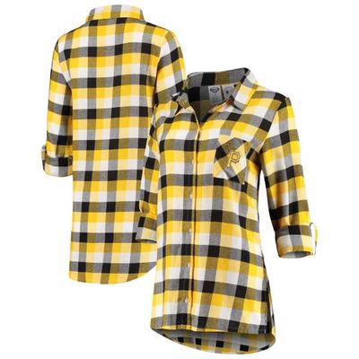 Women's Concepts Sport Black/Gold Pittsburgh Pirates Breakout Flannel Long Sleeve Nightshirt