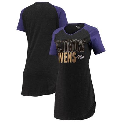 Women's Concepts Sport Black/Heathered Purple Baltimore Ravens Meter Raglan V-Neck Knit Nightshirt