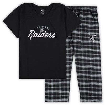 Women's Concepts Sport Black Las Vegas Raiders Plus Size Badge T-Shirt & Flannel Pants Sleep Set