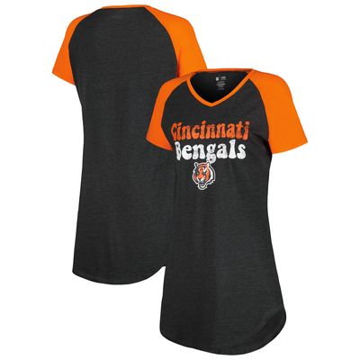 Women's Concepts Sport Black/Orange Cincinnati Bengals Raglan V-Neck Nightshirt