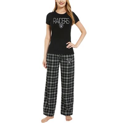 Women's Concepts Sport Black/Silver Las Vegas Raiders Arctic T-Shirt & Flannel Pants Sleep Set